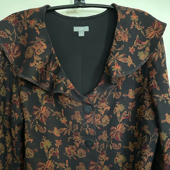 J. Jill Wool Floral Print Ruffle Collar Blazer, Size L - Picture 5 of 9